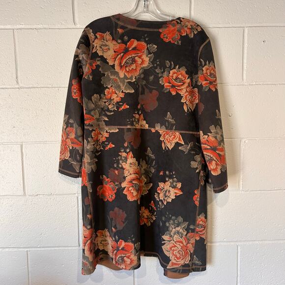 T Tahari Floral Faux Leather Coat Open Style Blazer Jacket Size Medium - Picture 2 of 4